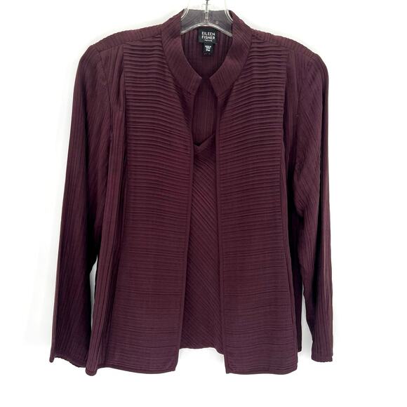 Eileen Fisher petite women’s plum eggplant silk 2 coordinated piece set jacket - Picture 2 of 10